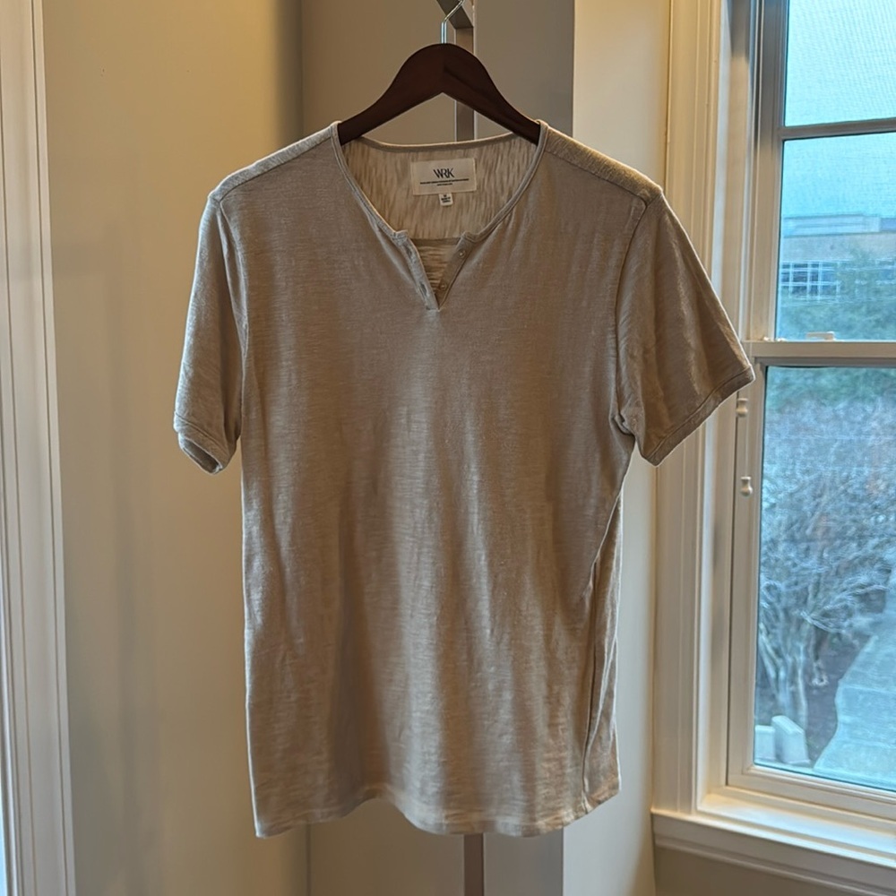 WRK Men’s Cream 100% Cotton Henley, Size Medium – Excellent Condition